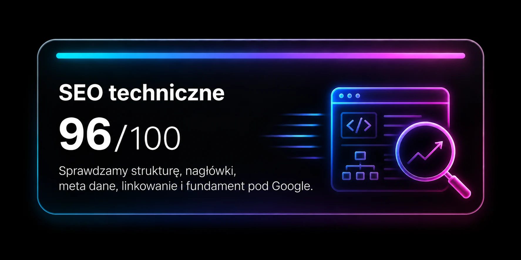 SEO techniczne — 96 na 100. Sprawdzamy strukturę, nagłówki, meta dane, linkowanie i fundament pod Google.
